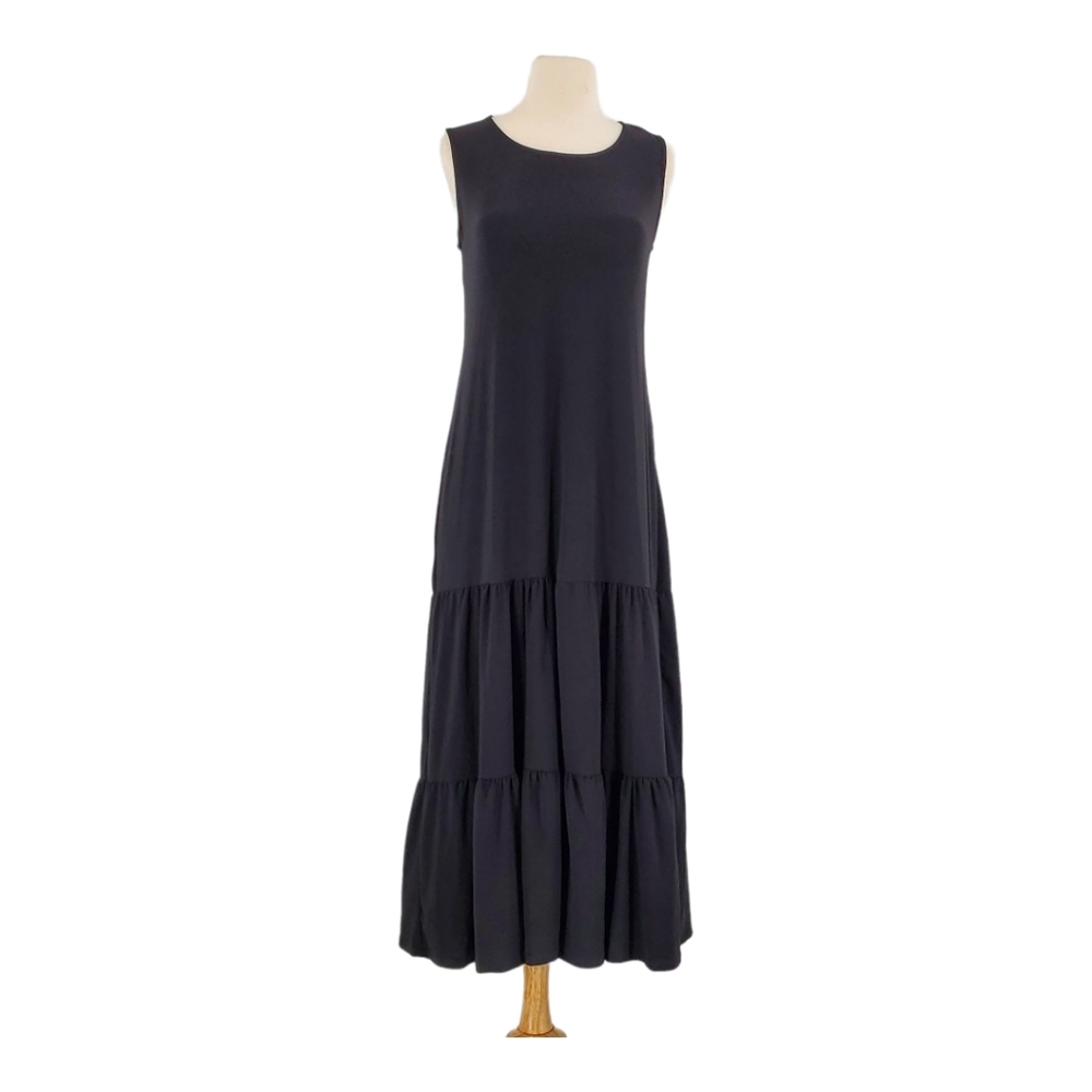 Nik and Nash Black Sleeveless Tiered Belted Stretch Jersey Maxi Dress Small 4-6 - Picture 4 of 7